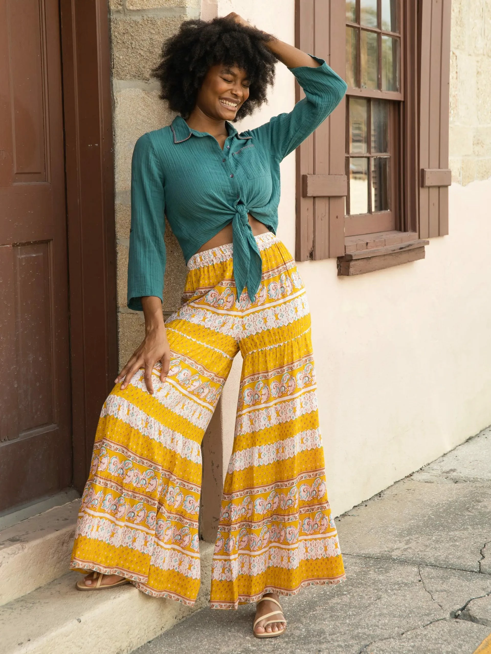 Natural Life Patti Palazzo Pant - Mustard Paisley 5 Natural Life Patti Palazzo Pant - Mustard Paisley - Image 3