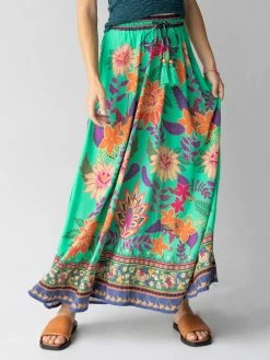 Natural Life Milena Skirt - Green Bright Floral Border