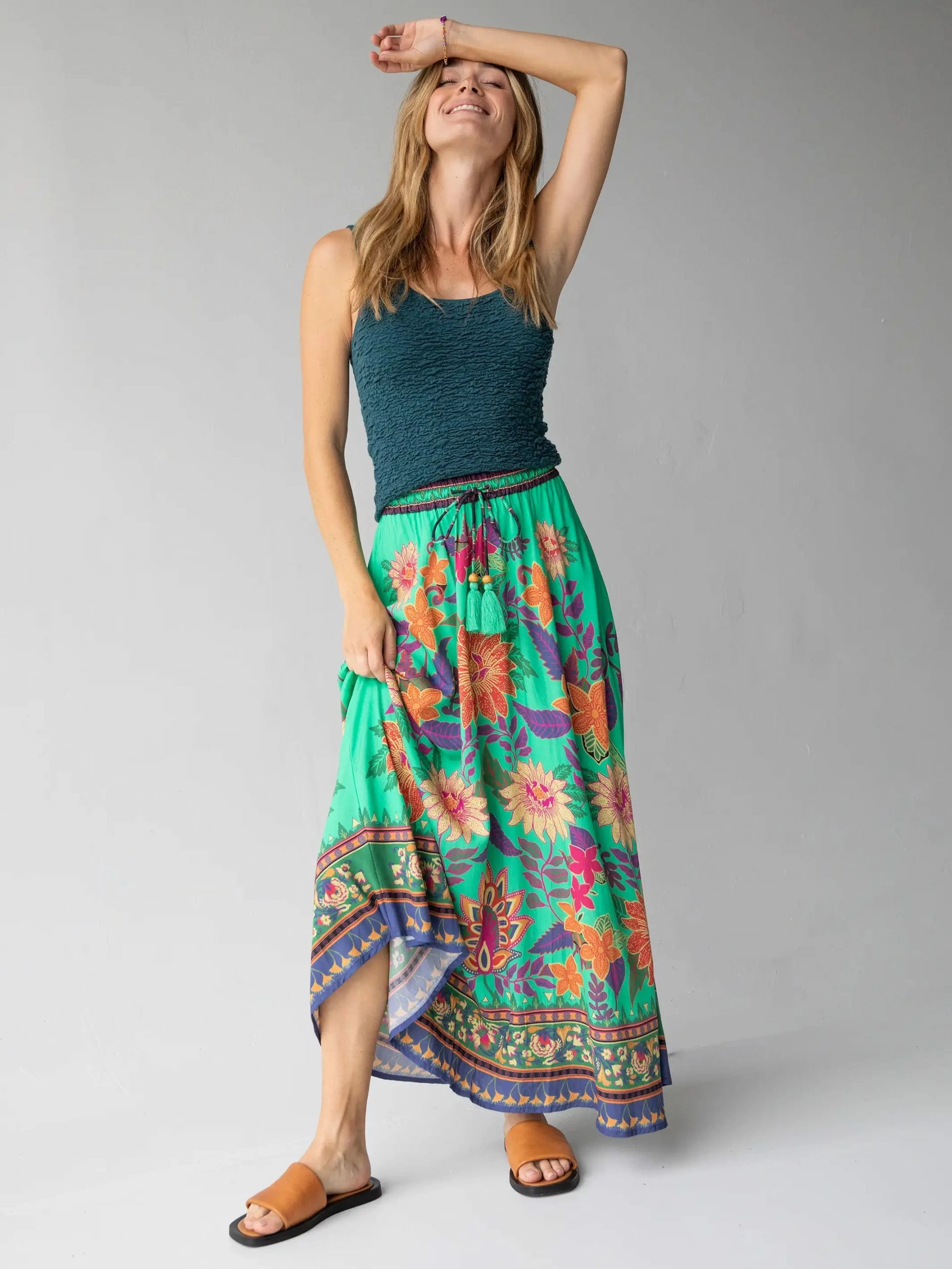 Natural Life Milena Skirt - Green Bright Floral Border 4 Natural Life Milena Skirt - Green Bright Floral Border - Image 2