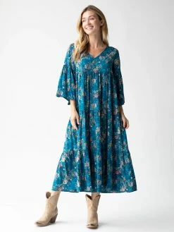 Natural Life Charlotte Midi Dress - Dark Turquoise Cream