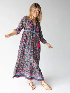 Natural Life Phoebe Maxi Dress - Black Pink Turquoise -Natural Life Shop 484A1702