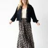 Natural Life Calla Maxi Skirt - Black Tan Leafy Floral