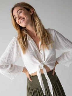 Natural Life Lola Tie Button Down - White -Natural Life Shop 484A1858 google