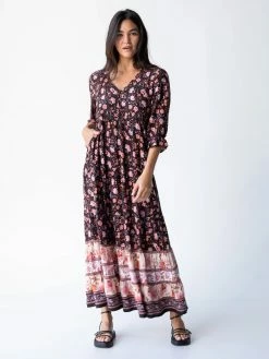 Natural Life Vivian Maxi Dress - Brown Cream Floral
