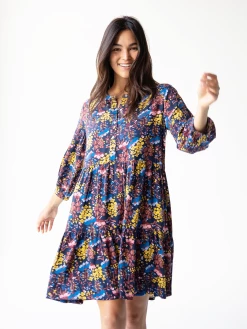 Natural Life Anita Tunic Dress - Navy Yellow Floral