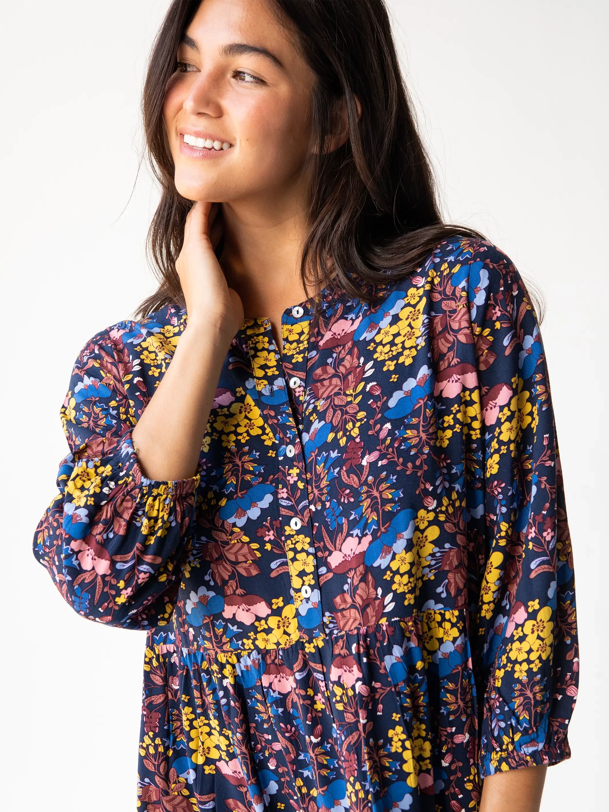 Natural Life Anita Tunic Dress - Navy Yellow Floral 4 Natural Life Anita Tunic Dress - Navy Yellow Floral - Image 2