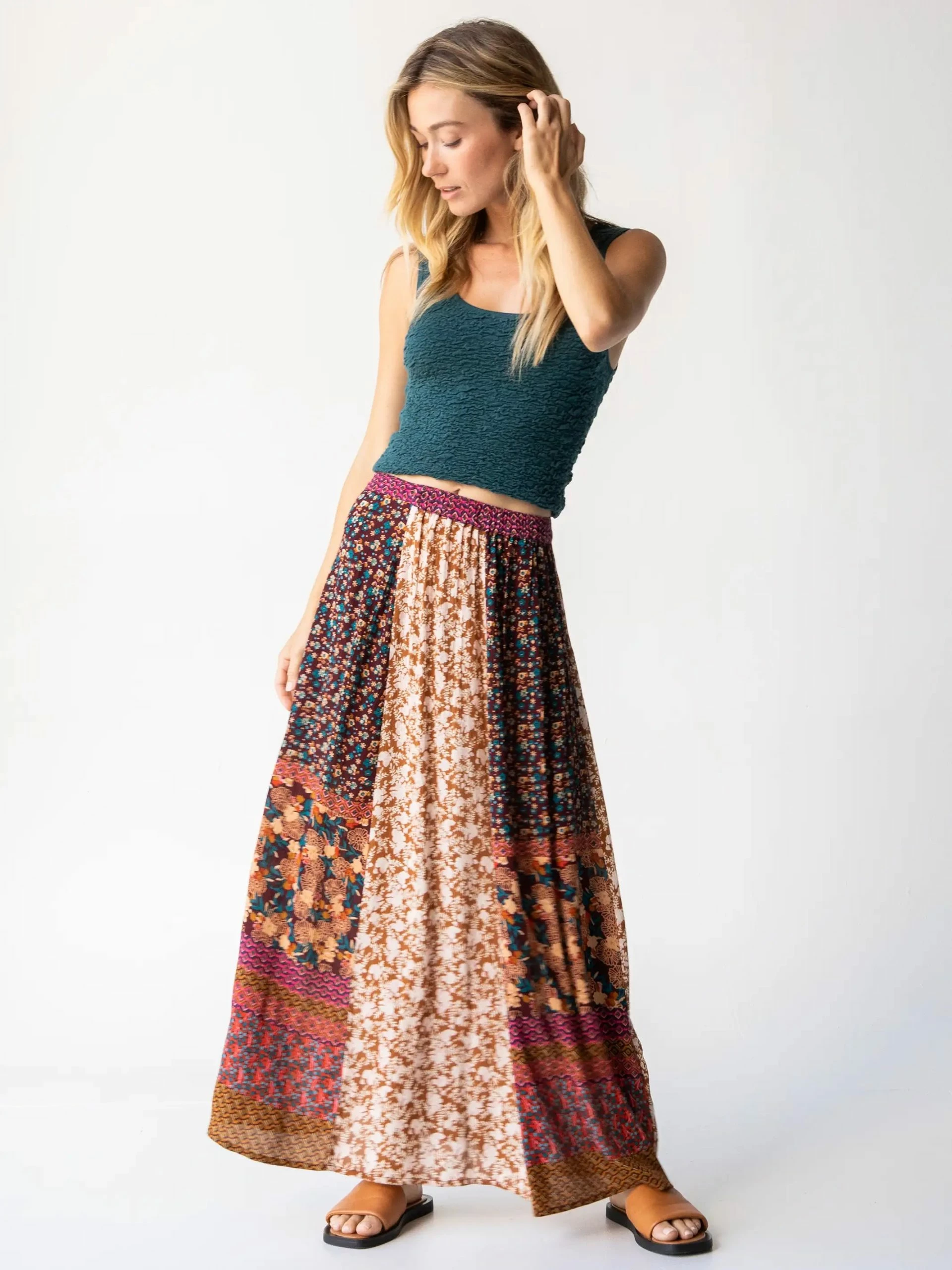 Natural Life Valentina Maxi Skirt - Brown Floral Mix 3 Natural Life Valentina Maxi Skirt - Brown Floral Mix