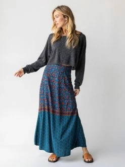 Natural Life Amy Maxi Skirt - Teal Gold Border