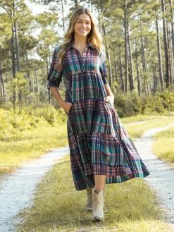 Natural Life Rebecca Tiered Dress - Rainbow Plaid Flannel