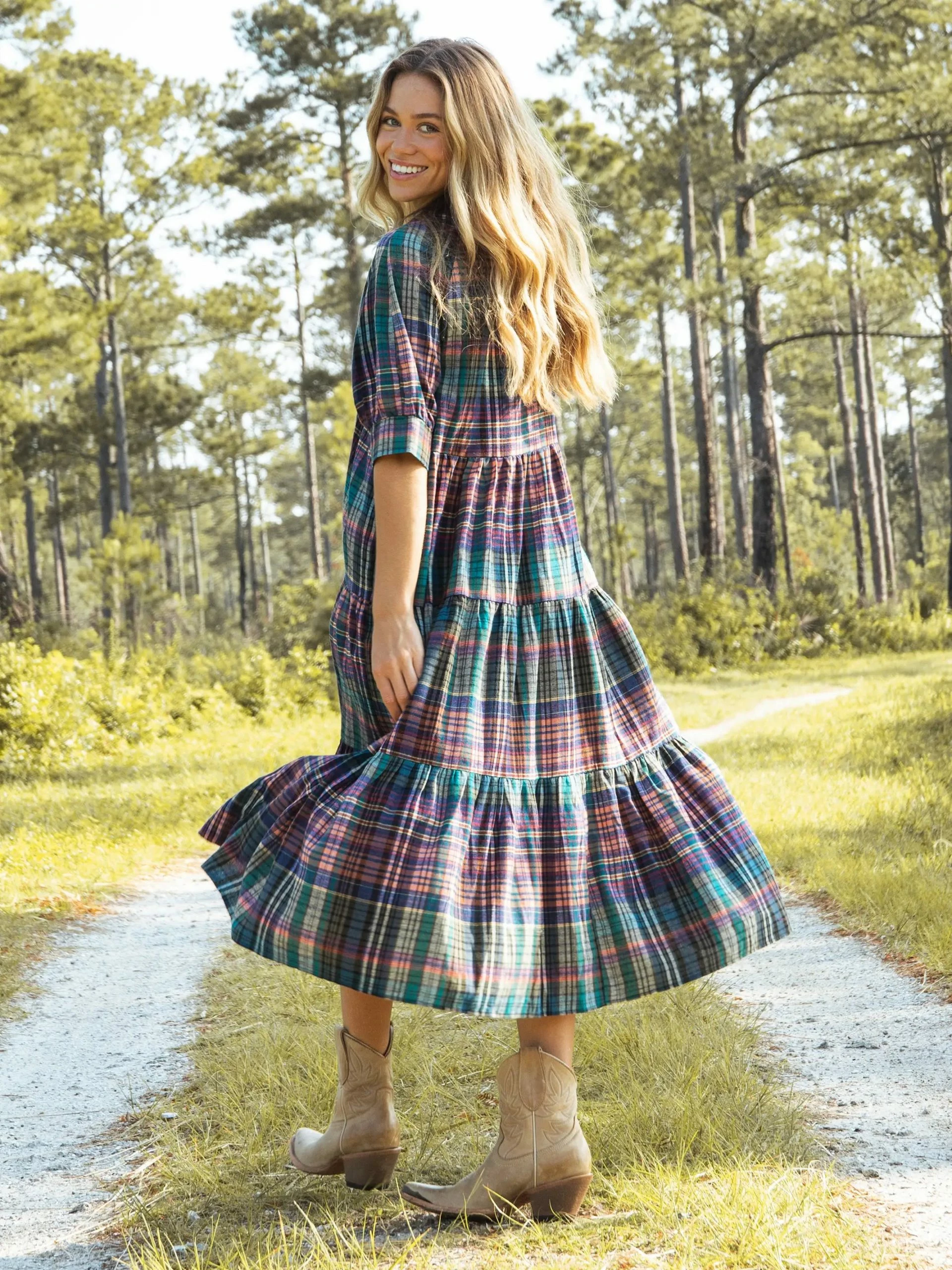 Natural Life Rebecca Tiered Dress - Rainbow Plaid Flannel 5 Natural Life Rebecca Tiered Dress - Rainbow Plaid Flannel - Image 3
