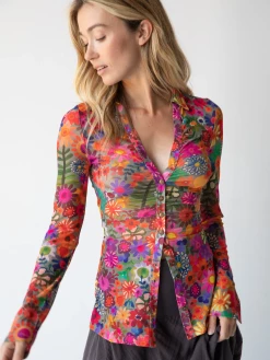 Natural Life Carina Mesh Top - Bright Red Pink