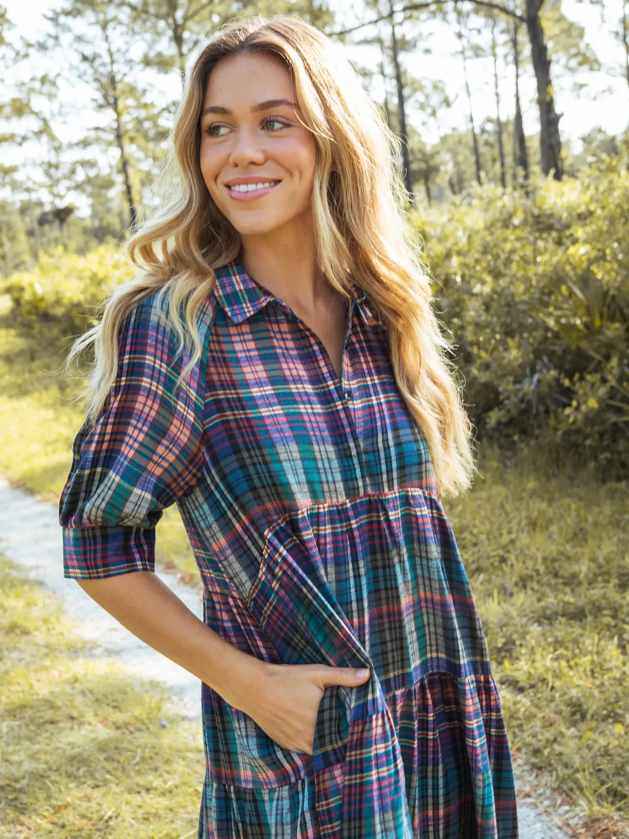 Natural Life Rebecca Tiered Dress - Rainbow Plaid Flannel 4 Natural Life Rebecca Tiered Dress - Rainbow Plaid Flannel - Image 2