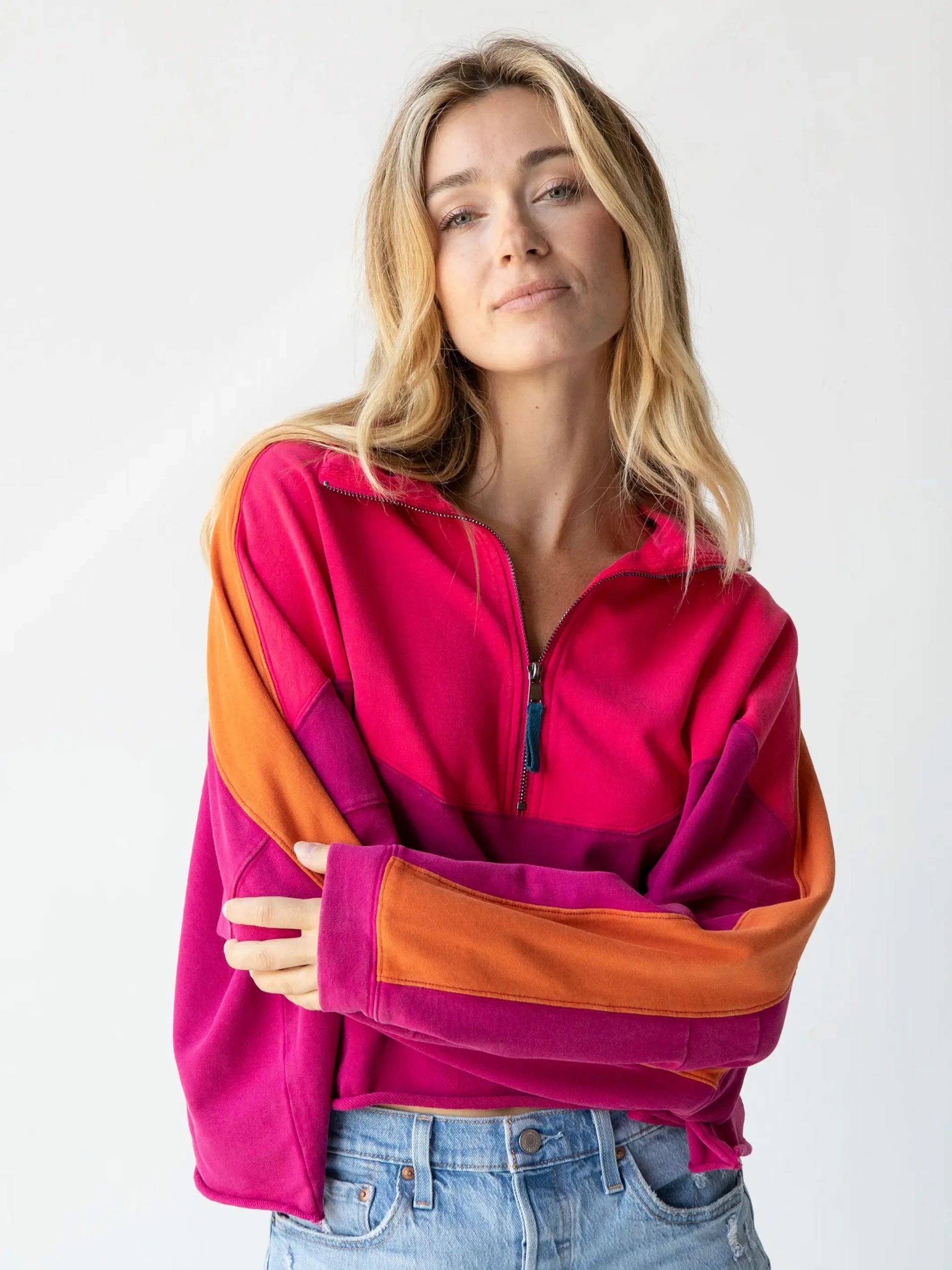 Natural Life Jess Color Block Pullover - Hot Pink 3 Natural Life Jess Color Block Pullover - Hot Pink