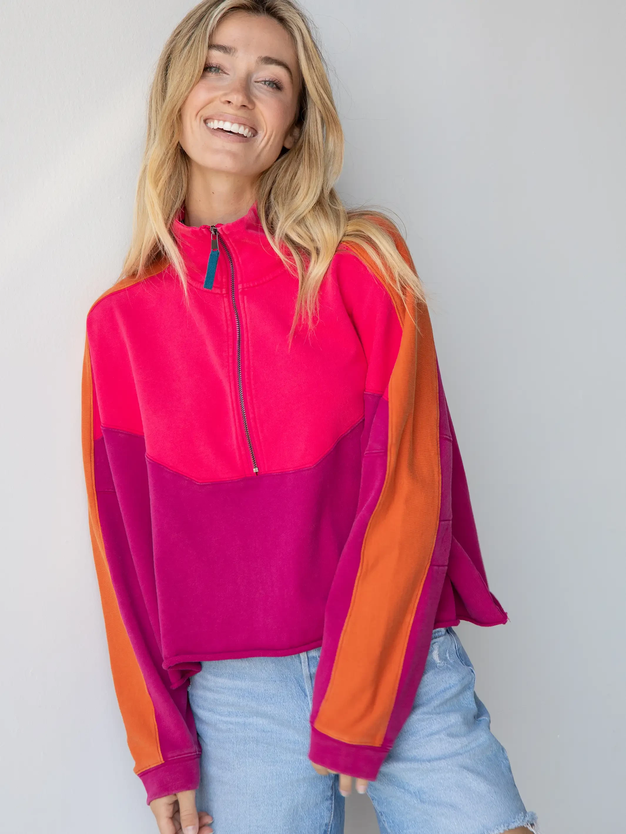 Natural Life Jess Color Block Pullover - Hot Pink 5 Natural Life Jess Color Block Pullover - Hot Pink - Image 3