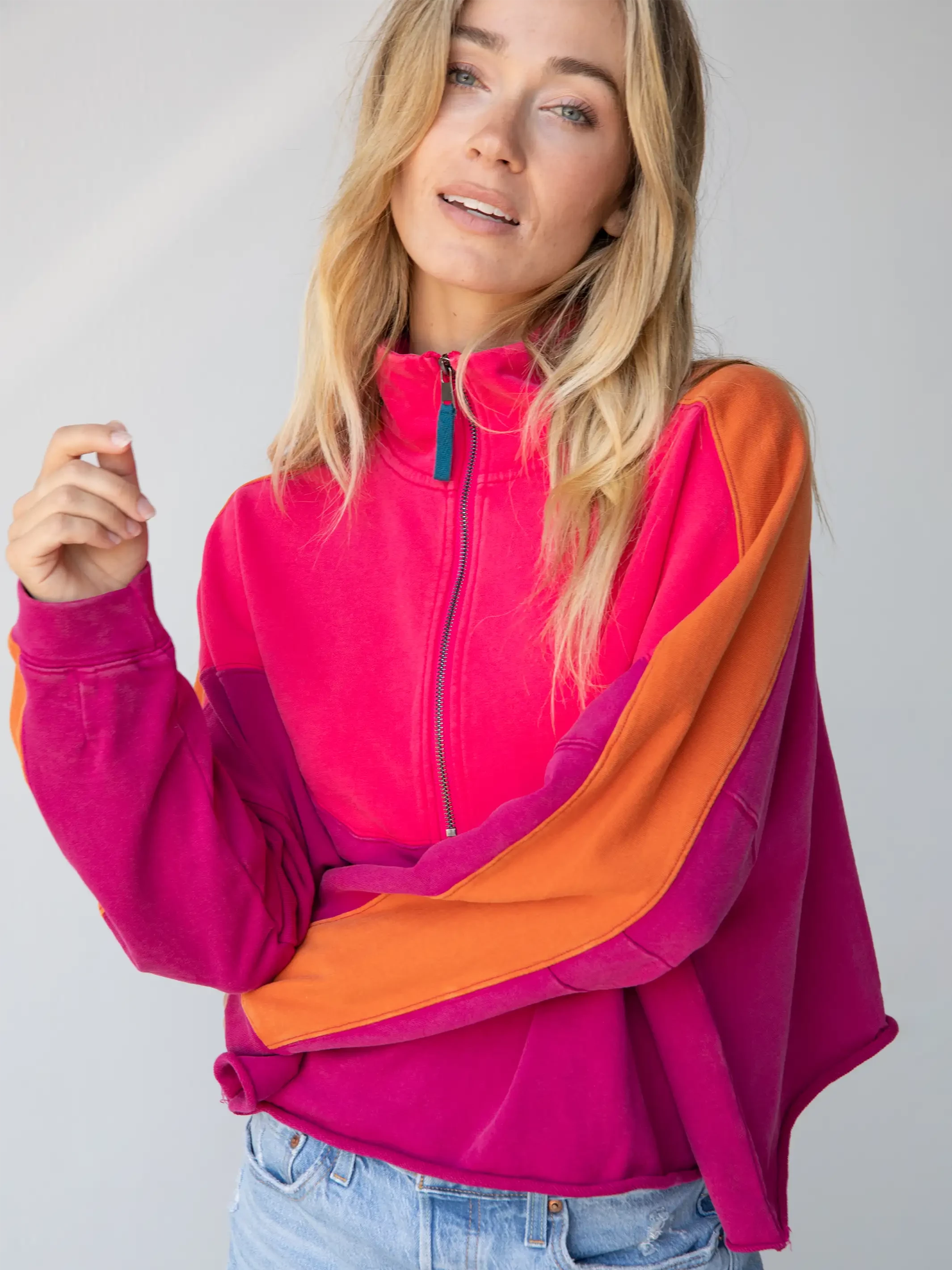 Natural Life Jess Color Block Pullover - Hot Pink 6 Natural Life Jess Color Block Pullover - Hot Pink - Image 4