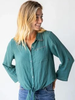 Natural Life Lola Tie Button Down - Teal