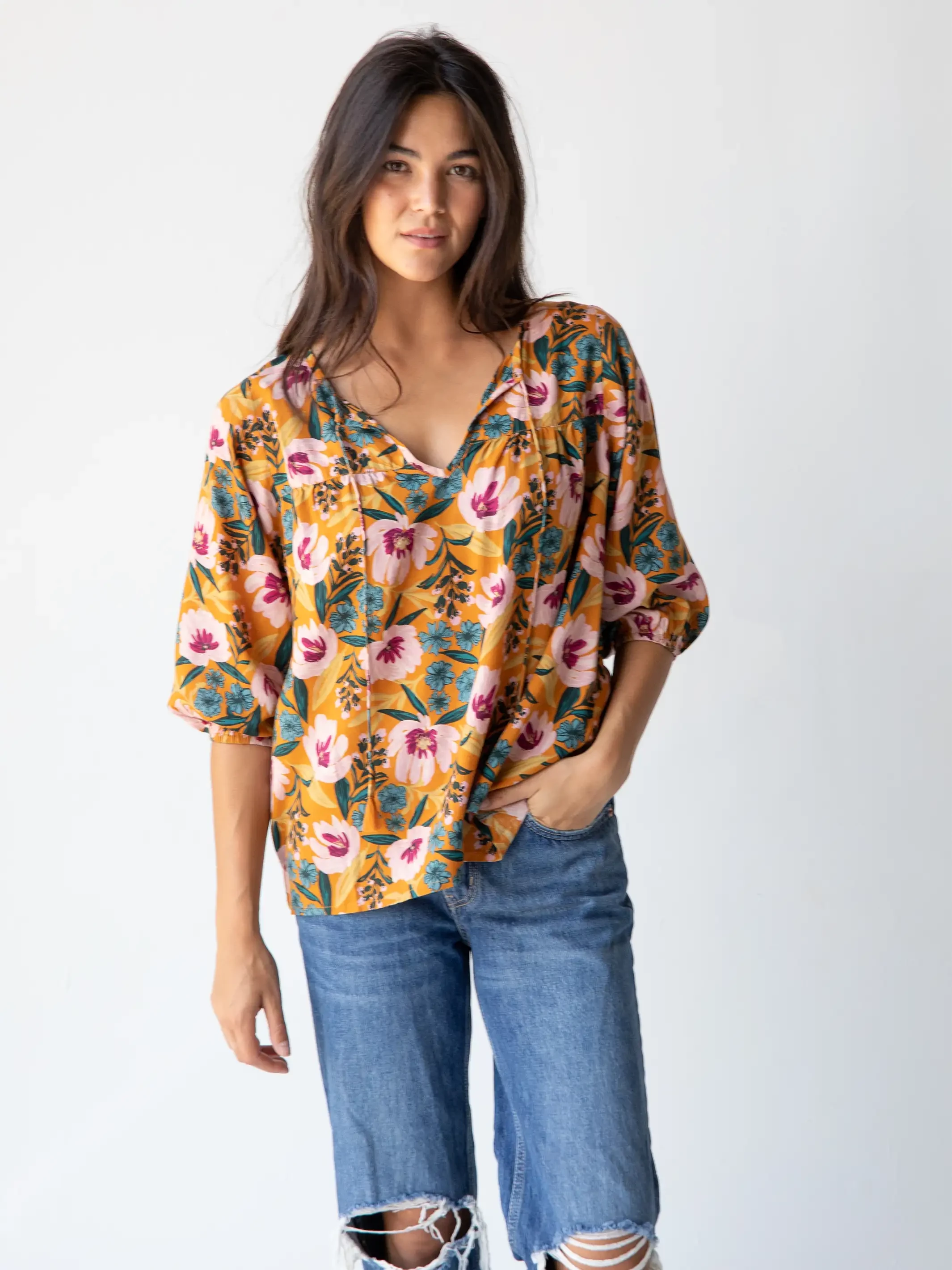 Natural Life Maribel Top - Orange Pink Floral 4 Natural Life Maribel Top - Orange Pink Floral - Image 2