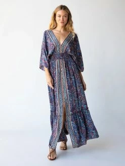 Natural Life Celia Maxi Dress - Cranberry Navy Paisley
