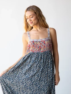 Natural Life Patti Side Slit Maxi Dress - Red Blue Calico -Natural Life Shop 484A4507