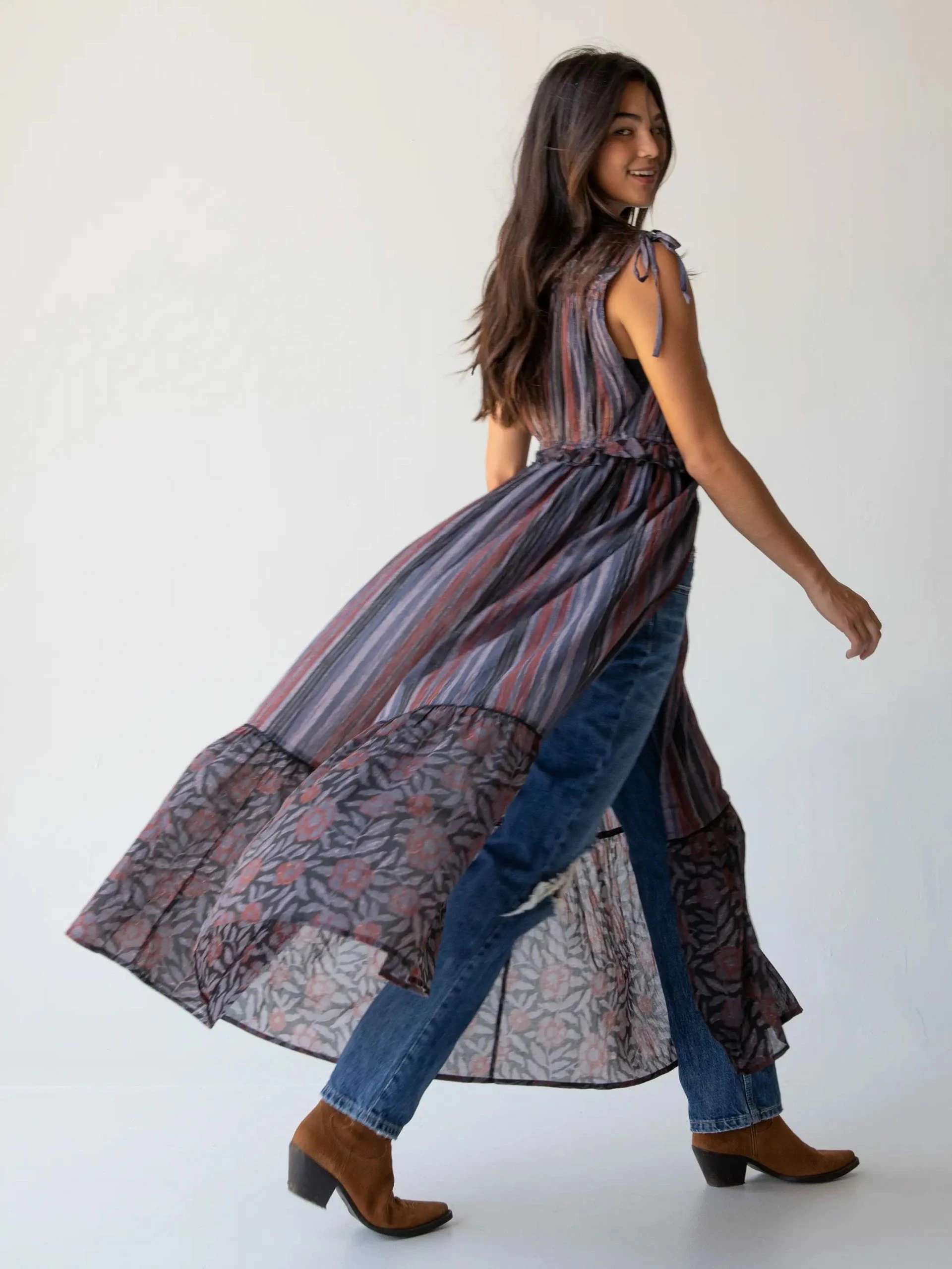 Natural Life Ayla Kimono - Navy Red Stripe Floral 4 Natural Life Ayla Kimono - Navy Red Stripe Floral - Image 2