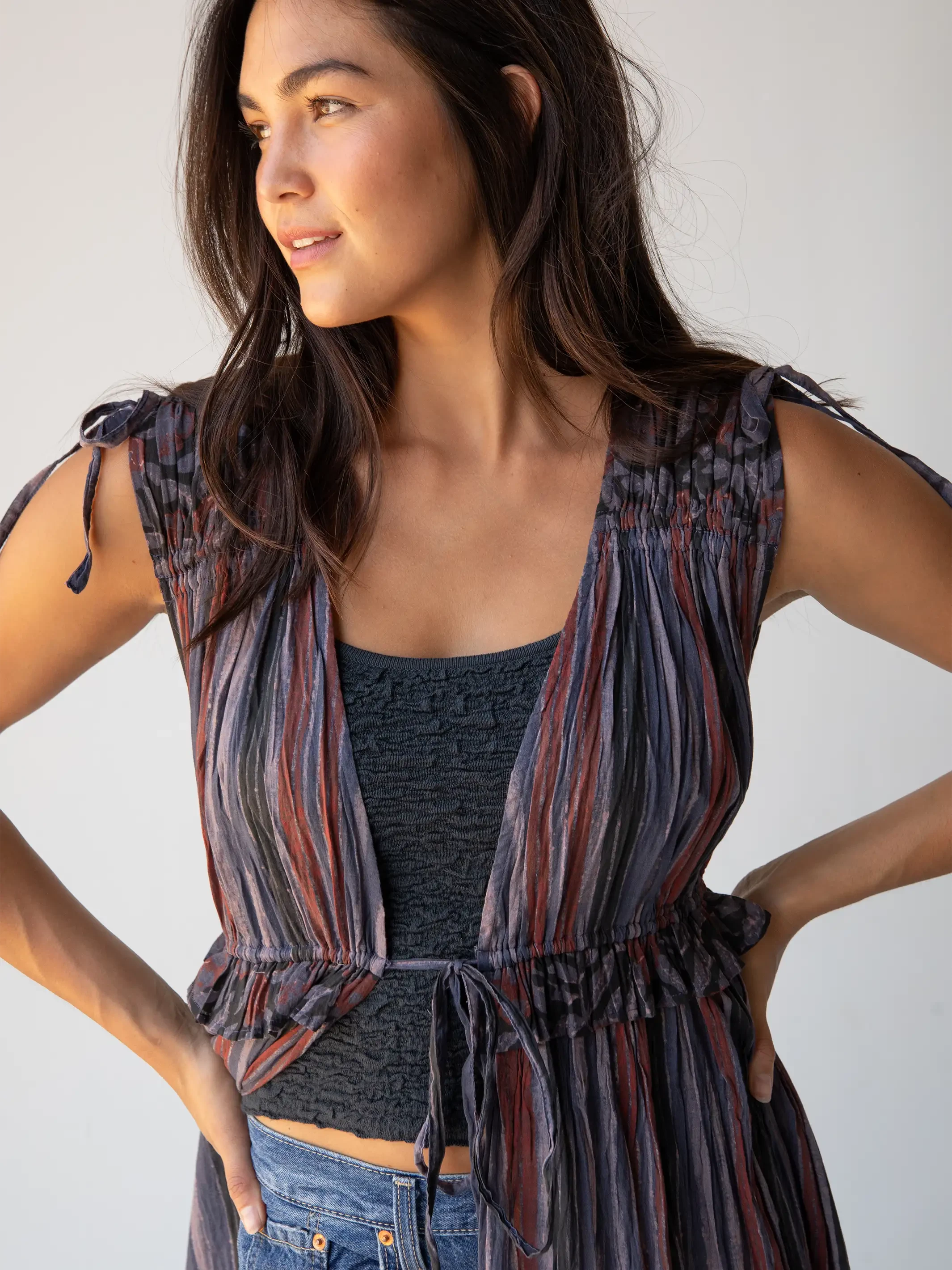 Natural Life Ayla Kimono - Navy Red Stripe Floral 5 Natural Life Ayla Kimono - Navy Red Stripe Floral - Image 3