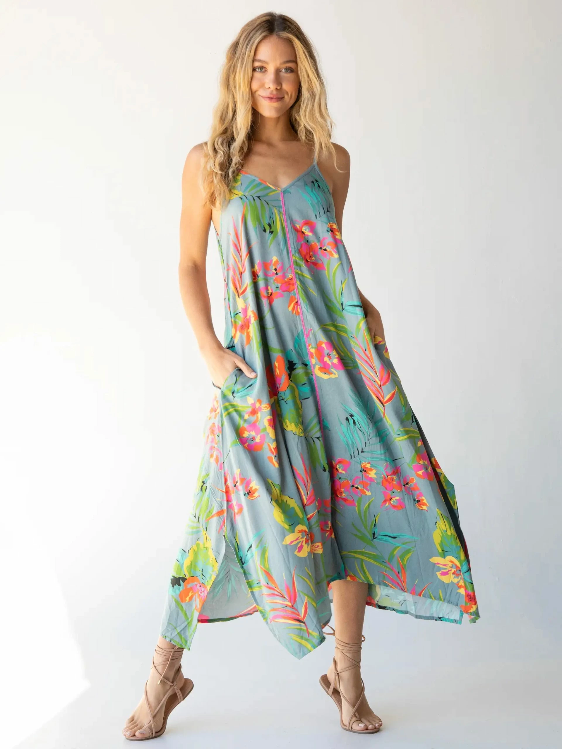Natural Life Katrina Midi Slip Dress - Light Blue Neon Floral 3 Natural Life Katrina Midi Slip Dress - Light Blue Neon Floral