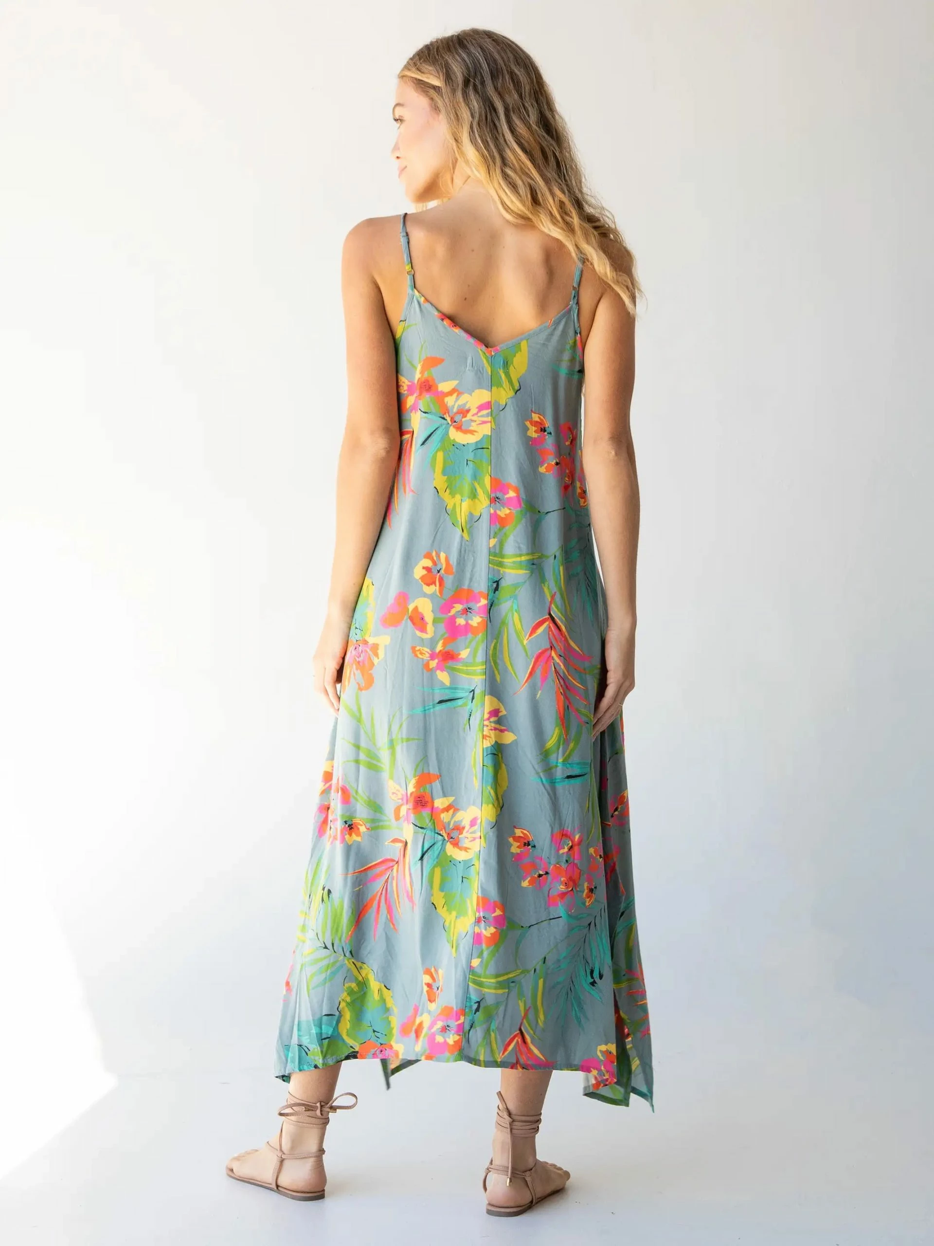Natural Life Katrina Midi Slip Dress - Light Blue Neon Floral 5 Natural Life Katrina Midi Slip Dress - Light Blue Neon Floral - Image 3