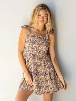 Natural Life Grace Mini Dress - Yellow Purple Floral