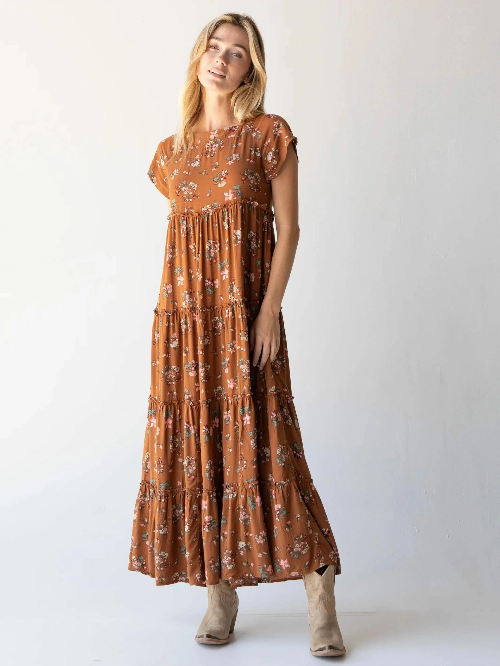 Natural Life Berkley Maxi Dress - Brown Bouquets 4 Natural Life Berkley Maxi Dress - Brown Bouquets - Image 2