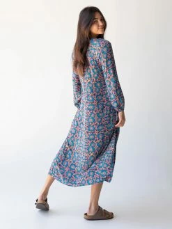 Natural Life Rowan Side Slit Midi Dress - Teal Dahlias -Natural Life Shop 484A5243 20copy