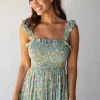 Natural Life Megan Smocked Midi Dress - Green Blue Floral 1 Natural Life Megan Smocked Midi Dress - Green Blue Floral -Natural Life Shop 484A5332