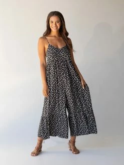 Natural Life Jamie V-Neck Jumpsuit - Black Cream Floral -Natural Life Shop 484A5474