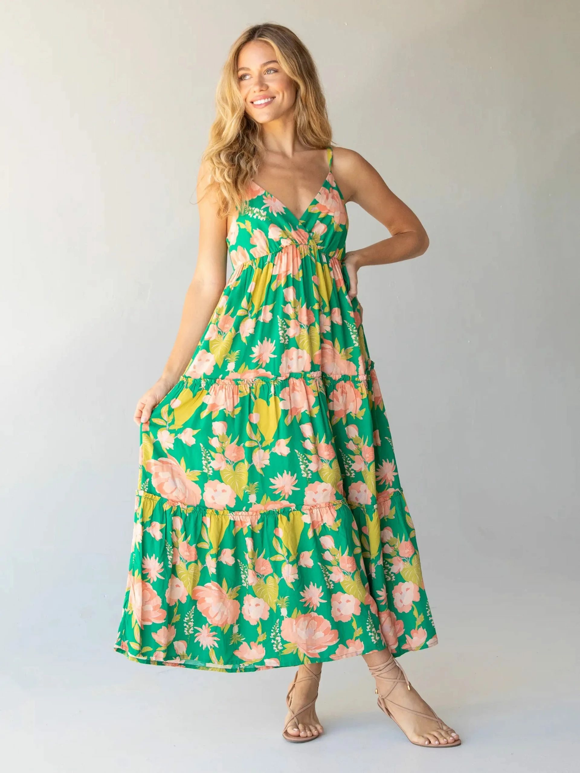 Natural Life Ella Maxi Dress - Green Coral Floral 3 Natural Life Ella Maxi Dress - Green Coral Floral