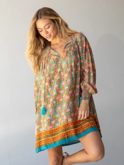 Natural Life Dara V-Neck Mini Dress - Turquoise Orange Border -Natural Life Shop 484A5595 20copy