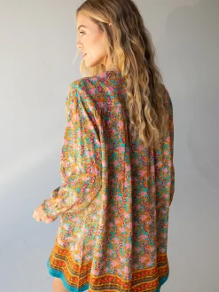 Natural Life Dara V-Neck Mini Dress - Turquoise Orange Border -Natural Life Shop 484A5620 20copy