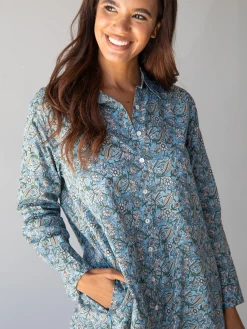 Natural Life Drew Cotton Shirt Dress - Dusty Blue Floral -Natural Life Shop 484A5830