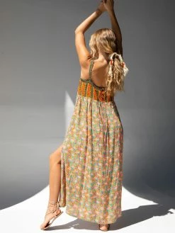 Natural Life Patti Side Slit Maxi Dress - Turquoise Orange Mixed Print -Natural Life Shop 484A6221