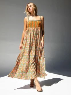 Natural Life Patti Side Slit Maxi Dress - Turquoise Orange Mixed Print -Natural Life Shop 484A6245