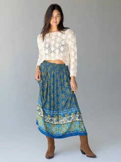 Natural Life Maylin Midi Skirt - Blue Border Print