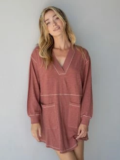 Natural Life Charlie Long Sleeve V-Neck Dress - Rust