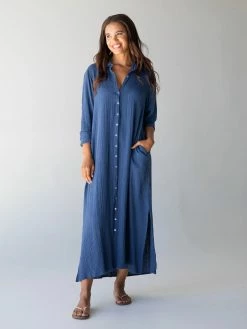 Natural Life Drew Gauze Shirt Dress - Blue 10 Natural Life Drew Gauze Shirt Dress - Blue -Natural Life Shop 484A6774