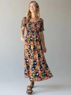 Natural Life Daisy Tiered Midi Dress - Navy Yellow Floral