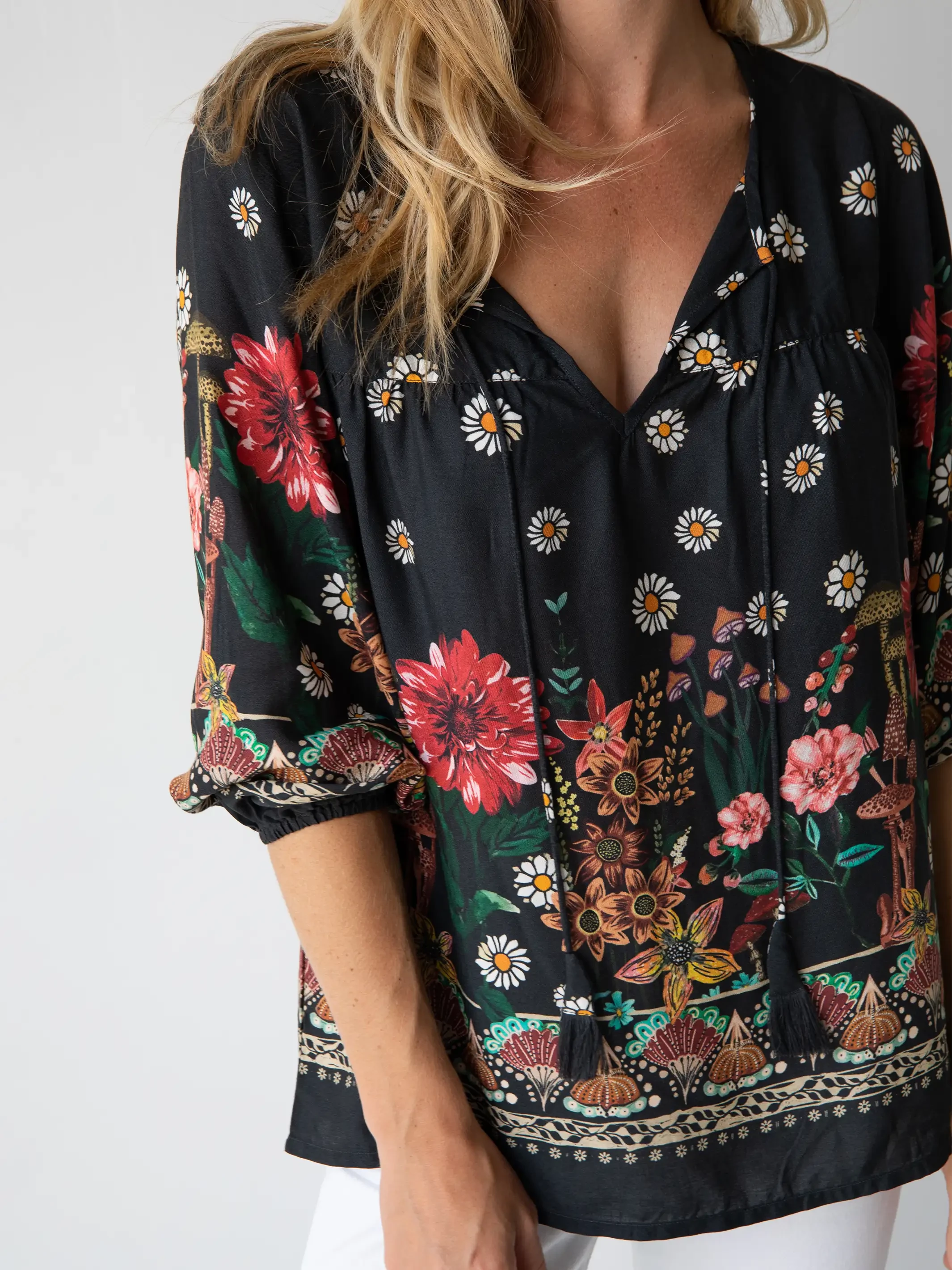Natural Life Maribel Top - Black Floral Mushroom 3 Natural Life Maribel Top - Black Floral Mushroom