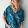 Natural Life Easy V-Neck Top - Dark Turquoise Cream Rose -Natural Life Shop 484A6973 20copy