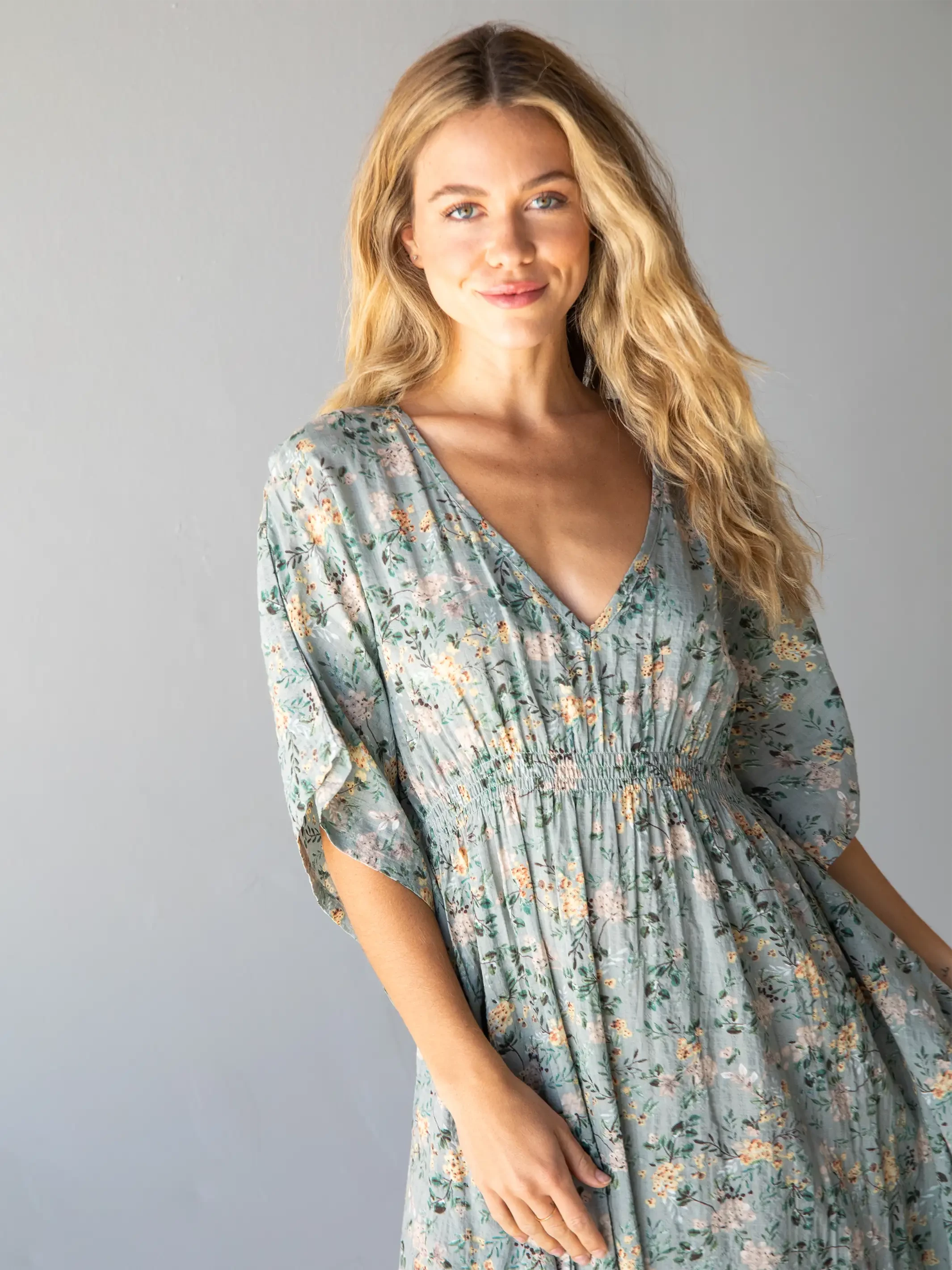 Natural Life Sanibel Kaftan Dress - Sage Green Floral 7 Natural Life Sanibel Kaftan Dress - Sage Green Floral - Image 5