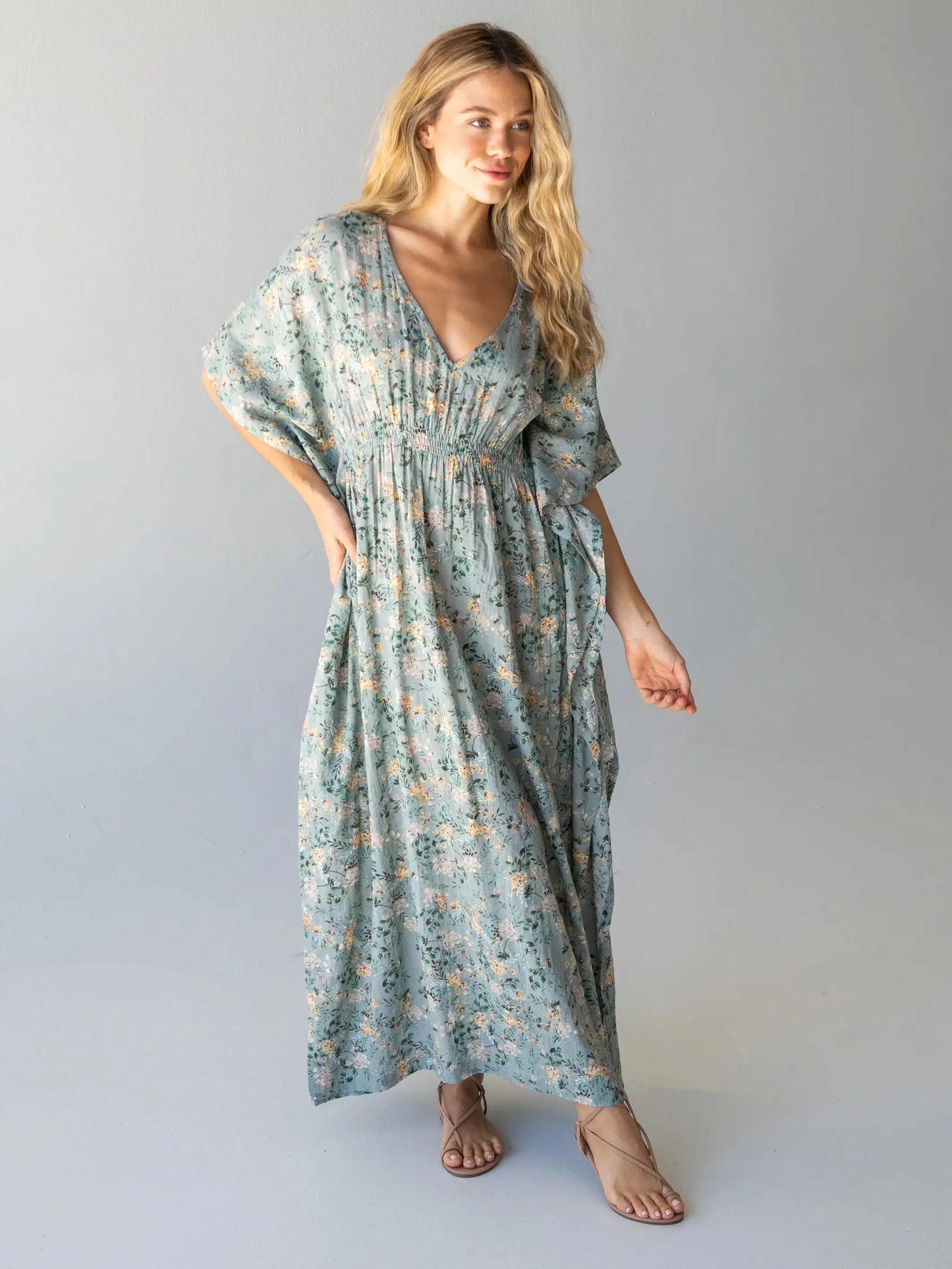 Natural Life Sanibel Kaftan Dress - Sage Green Floral 8 Natural Life Sanibel Kaftan Dress - Sage Green Floral - Image 6