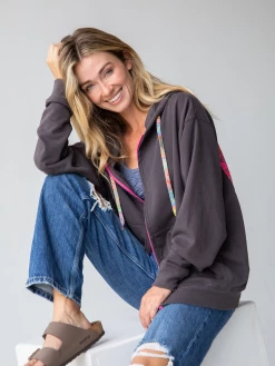 Natural Life Applique Zip-Up Hoodie - Charcoal Peace -Natural Life Shop 484A7015 20copy