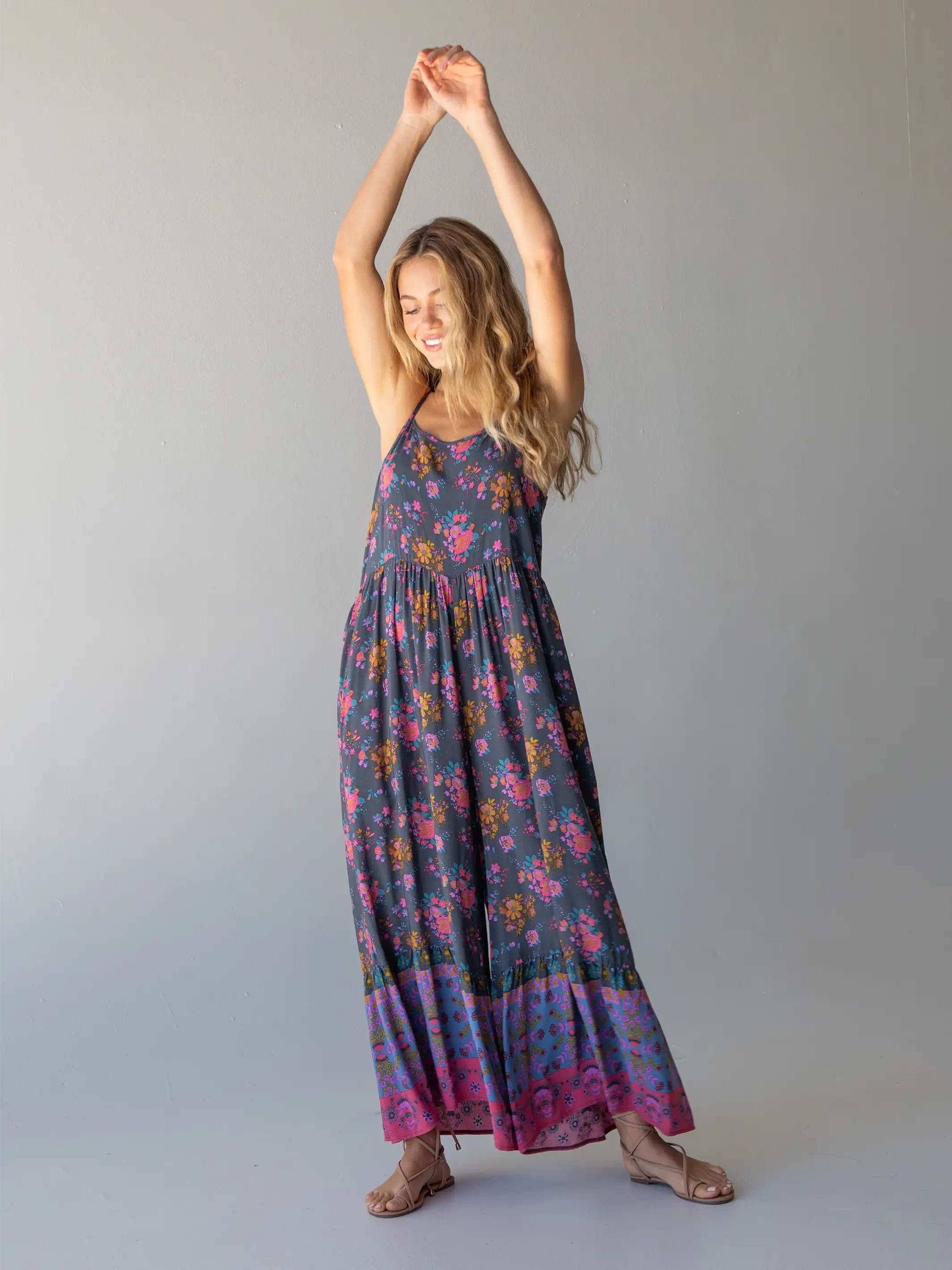 Natural Life Zoe Wide-Leg Jumpsuit - Charcoal Blue Border 5 Natural Life Zoe Wide-Leg Jumpsuit - Charcoal Blue Border - Image 3