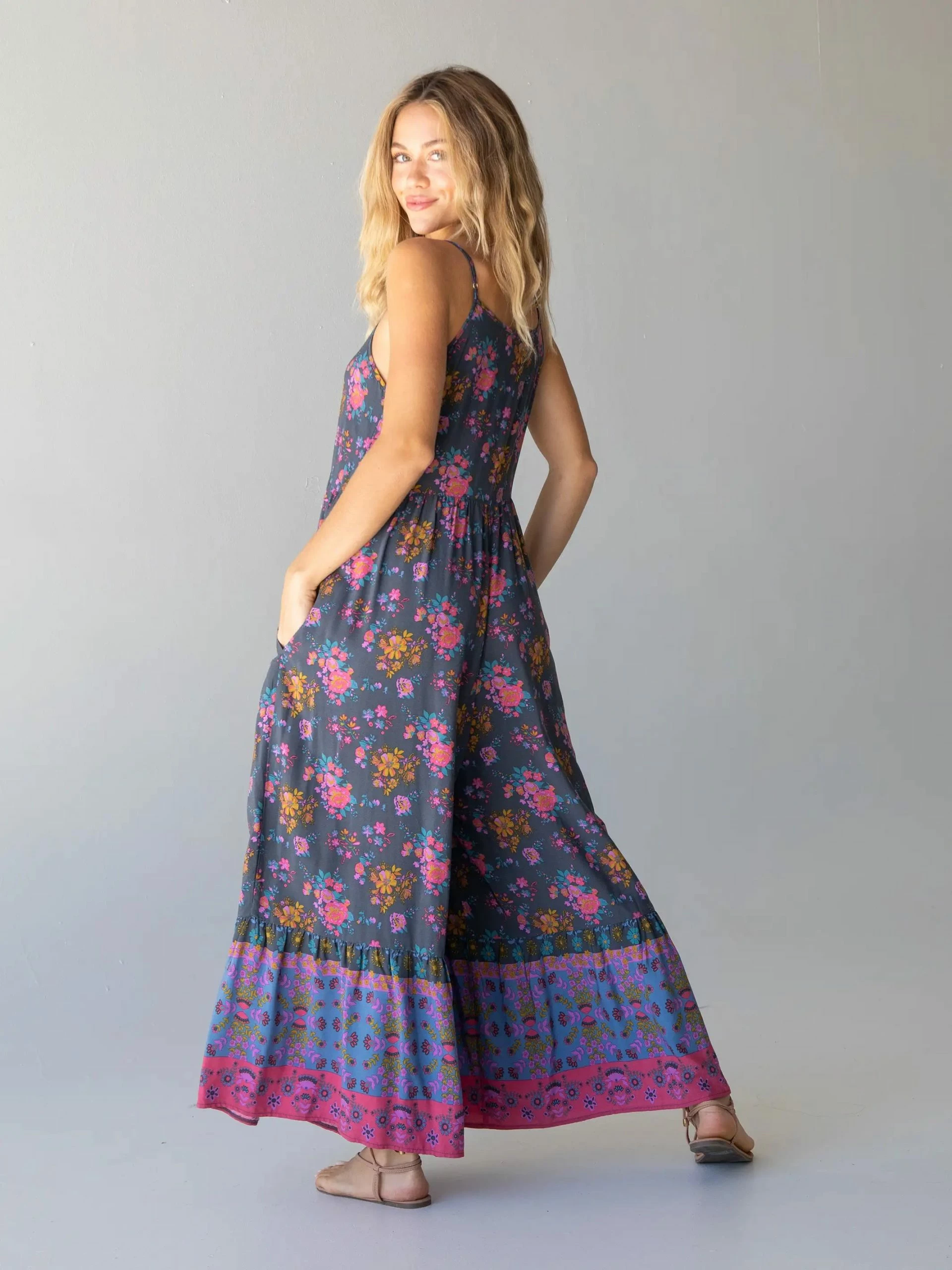 Natural Life Zoe Wide-Leg Jumpsuit - Charcoal Blue Border 6 Natural Life Zoe Wide-Leg Jumpsuit - Charcoal Blue Border - Image 4