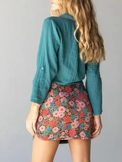 Natural Life Rachel Mini Skirt - Coral Turquoise Floral
